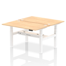 Dynamic Air 2 person back-to-back height adjustable bench desk in maple wood with sturdy construction and ergonomic design.