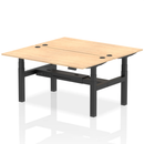 Dynamic Air 2-person back-to-back height adjustable maple bench desk with sturdy wooden frame and ergonomic design.