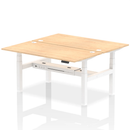Dynamic Air 2 person back-to-back height adjustable bench desk in maple wood, suitable for office or workout spaces.