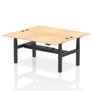 Dynamic Air 2-person back-to-back height adjustable bench desk in maple wood with ergonomic design and sturdy construction.