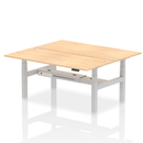 Dynamic Air 2 Person Back-to-Back Height Adjustable Maple Bench desk showing the sturdy wooden construction and adjustable height features.