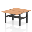Dynamic Air 2-person back-to-back height adjustable oak bench desk with sturdy wood finish and ergonomic design.