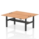 Dynamic Air 2-person back-to-back height adjustable oak bench desk with sturdy wooden finish and ergonomic design.