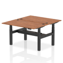 Dynamic Air 2-person back-to-back height adjustable walnut bench desk with sturdy frame and ergonomic design.