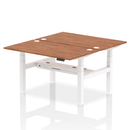 Dynamic Air 2 Person Back-to-Back Height Adjustable Walnut Desk Bench showing sturdy wood finish and ergonomic design