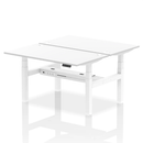 Dynamic Air 2 Person Back-to-Back Height Adjustable White Desk Bench showing adjustable height and sturdy design