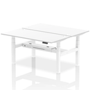 White Air 2-person back-to-back height adjustable bench desk by Dynamic, showing the sturdy design and adjustable features.