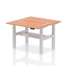 Dynamic Air 2 Person Back-to-Back Slimline Height Adjustable Beech Desk Bench showing the modern, space-saving design and adjustable features.