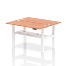 Dynamic Air 2 Person Back-to-Back Slimline Height Adjustable Bench Desk in beech wood with metal frame and adjustable height.