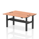 Dynamic Air 2 Person Back-to-Back Slimline Height Adjustable Beech Desk Bench showing the sleek, modern design and adjustable features.