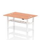 Dynamic Air 2-person back-to-back slimline height adjustable beech desk bench showing its modern design and adjustable features.