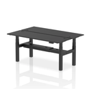 Black Dynamic Air 2-person back-to-back slimline height adjustable bench desk, showcasing its compact design and sturdy construction
