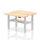 Dynamic Air 2-person back-to-back slimline height adjustable maple desk bench with modern design.