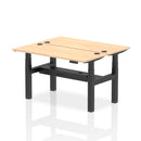 Dynamic Air 2 person back-to-back slimline height adjustable desk bench in maple wood, featuring a modern, space-saving design.