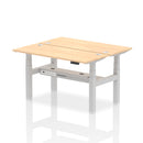 Dynamic Air 2-person back-to-back slimline height adjustable bench desk with maple finish, showing its compact, modern design.