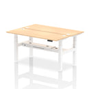 Dynamic Air 2-person back-to-back slimline height adjustable desk bench in maple wood, showing the sleek, modern design.