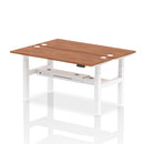 Dynamic Air 2-person back-to-back slimline height adjustable bench desk in walnut wood with metal frame