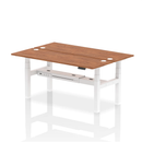Dynamic Air 2-person back-to-back slimline height adjustable desk bench in white walnut finish, featuring a modern design.