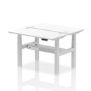 White Air 2 Person Back-to-Back Slimline Height Adjustable Desk Bench by Dynamic, showing the sleek ergonomic design and adjustable features.