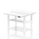 White Air 2-person back-to-back slimline height adjustable bench desk by Dynamic, showing the sleek, modern design and adjustable features.