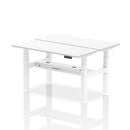 White Air 2-person back-to-back slimline height adjustable bench desk from Dynamic, showing the sleek, modern design and adjustable features.