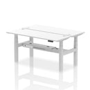 White Dynamic Air 2 Person Back-to-Back Slimline Height Adjustable Bench desk with sleek modern design and ergonomic features.
