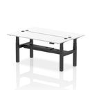 White 2-person back-to-back slimline height adjustable bench desk by Dynamic, featuring a sleek white and black design.