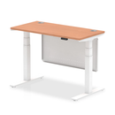 Dynamic Air 600mm deep height adjustable desk with cable ports, steel modesty panel, in beech finish, shown in the image.