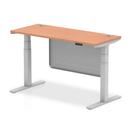 Beech Air 600mm deep height adjustable desk with cable ports and steel modesty panel by Dynamic, showing the desk's surface and features.