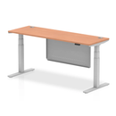 Height adjustable desk by Dynamic, 600mm deep with cable ports, steel modesty panel, in beech finish, model BCH1800SV.