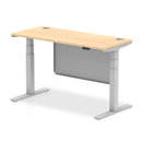 Dynamic Air 600mm deep height adjustable desk with cable ports, steel modesty panel, in maple finish, designed for ergonomic workspace.