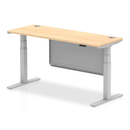 Dynamic Air 600mm deep height adjustable desk with cable ports and steel modesty panel in maple finish.