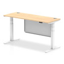 Dynamic Air 600mm deep height adjustable desk in maple with cable ports and steel modesty panel, shown from front view.