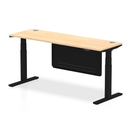 Dynamic Air 600mm deep height adjustable desk with cable ports, steel modesty panel, in maple finish, shown from side view.