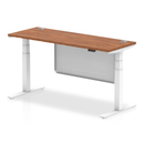 Dynamic Air 600mm deep height adjustable desk with cable ports, steel modesty panel, walnut finish, and modern workspace design.