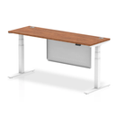 Dynamic Walnut Air 600mm deep height-adjustable desk with cable ports and steel modesty panel, modern office furniture.