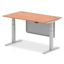 Dynamic Air 800mm deep height adjustable desk with cable ports and steel modesty panel in beech finish.