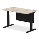 Grey oak Dynamic Air 800mm deep height adjustable desk with cable ports and steel modesty panel, modern office workspace furniture.