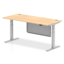 Dynamic Air 800mm deep height adjustable desk with cable ports, steel modesty panel, and maple finish.