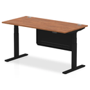 Dynamic Air 800mm deep height adjustable desk in walnut with cable ports and steel modesty panel, showcasing the modern workspace design.