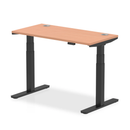 Dynamic Air Slimline height adjustable desk in beech finish with cable ports, featuring a sleek, modern design and adjustable height.