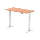 Beige Air Slimline height adjustable desk by Dynamic with cable ports, featuring a sleek beech finish and modern design.