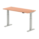 Beige air slimline height adjustable desk with cable ports and beech finish by Dynamic, showing the desk surface and cable management features.