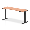 Dynamic Air Slimline height adjustable desk in beech wood with cable ports, featuring a sleek modern design and black finish.