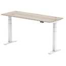 Dynamic Air Slimline height adjustable desk in grey oak with cable ports, featuring a sleek modern design.