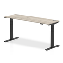 Dynamic Air Slimline height adjustable desk in grey oak finish with cable ports, sleek design for modern workspaces.