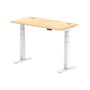 Dynamic Air Slimline height adjustable desk in maple finish with cable ports, featuring a sleek, modern design for versatile workspace setup.