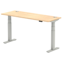 Dynamic Air Slimline height adjustable desk in maple with cable ports, featuring a sleek design and modern workspace setup.