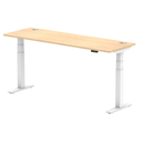 Dynamic Air Slimline height adjustable desk with cable ports in maple finish, featuring a sleek modern design and workspace organization.