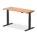 Dynamic Air Slimline height adjustable desk in oak finish with cable ports, featuring a sleek modern design and adjustable height functionality.